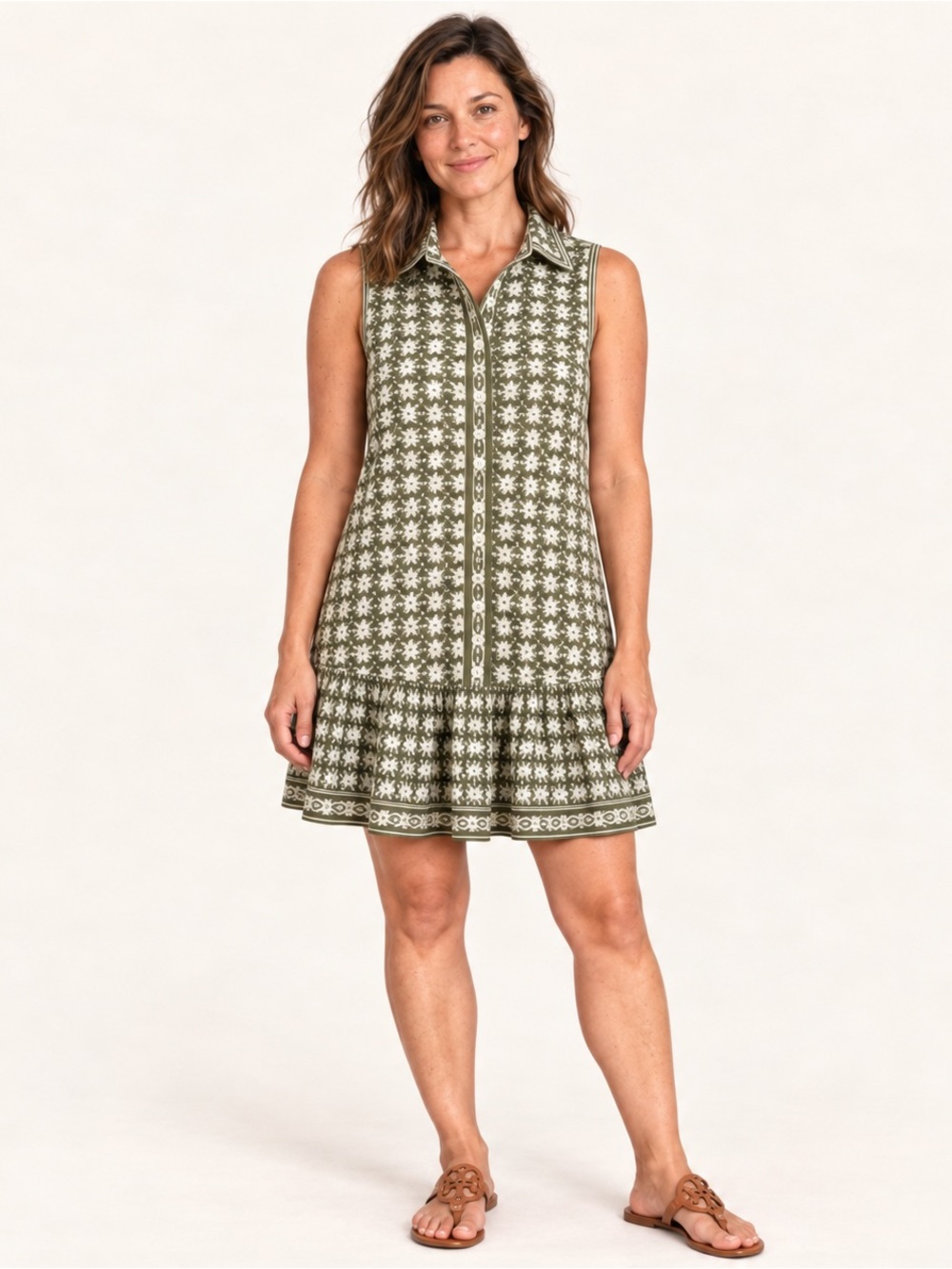 NWT Max Studio London Olive Print Sleeveless Shirt Dress Small